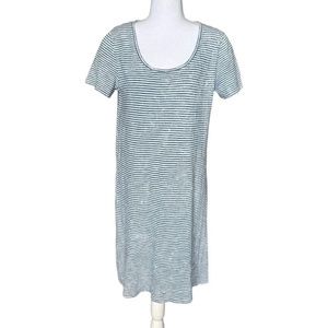Faherty Indigo Washed Striped T-Shirt Dress Short Sleeve 100% Cotton Size Small